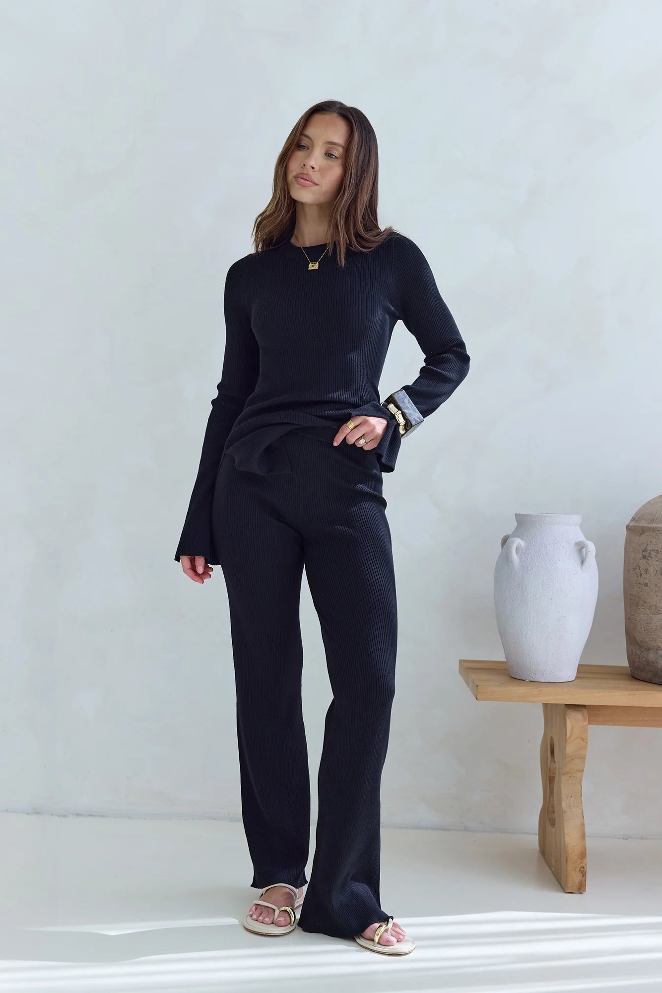 Cosy Holidays Long Sleeve Ribbed Top Black