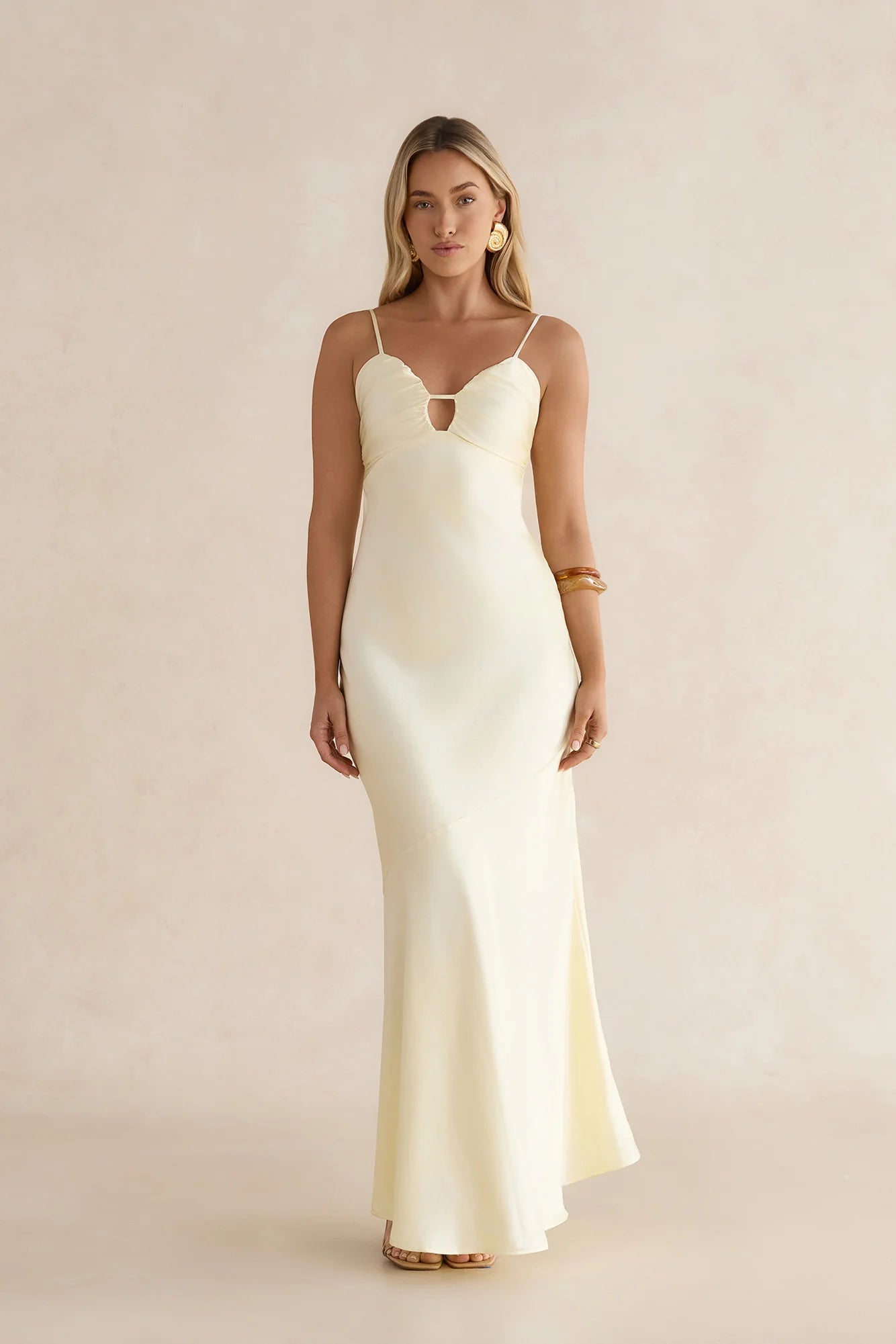 Golden Skies Satin Maxi Dress Yellow