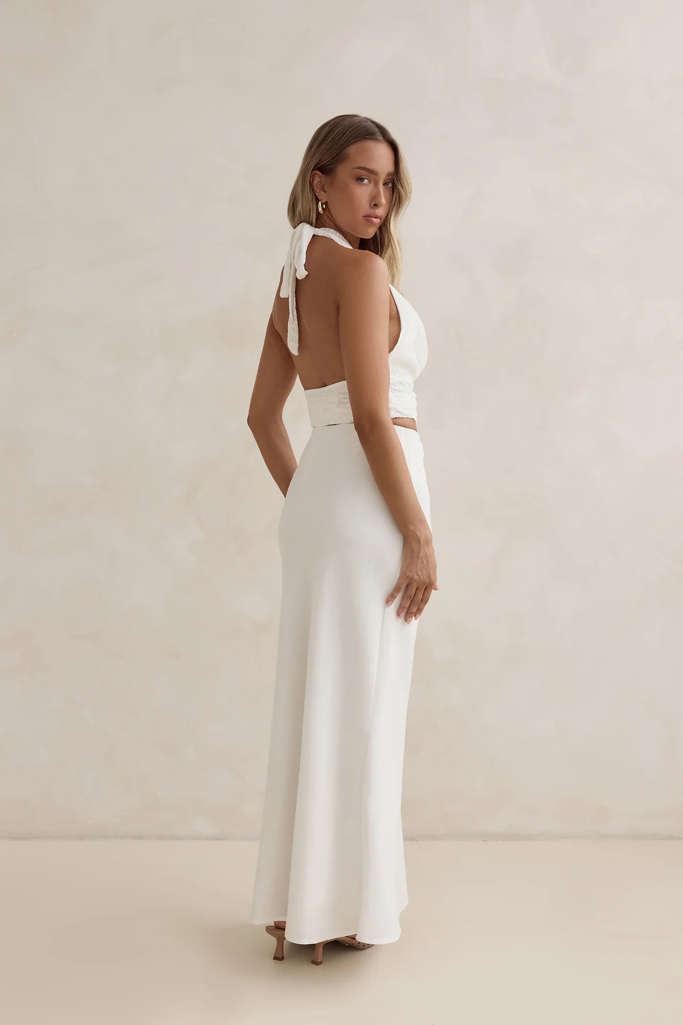 Sunset Drinks Linen Maxi Skirt White