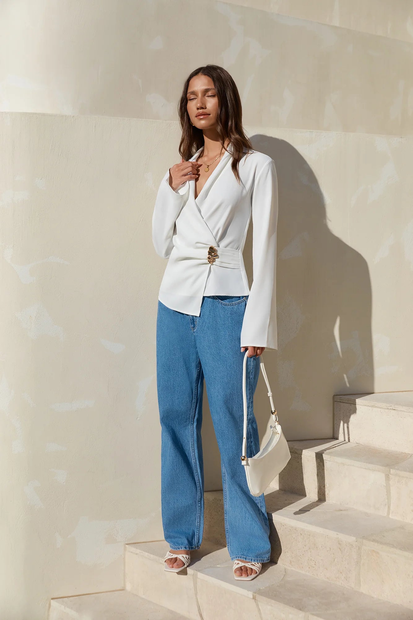 Summer In The City Long Sleeve Top White