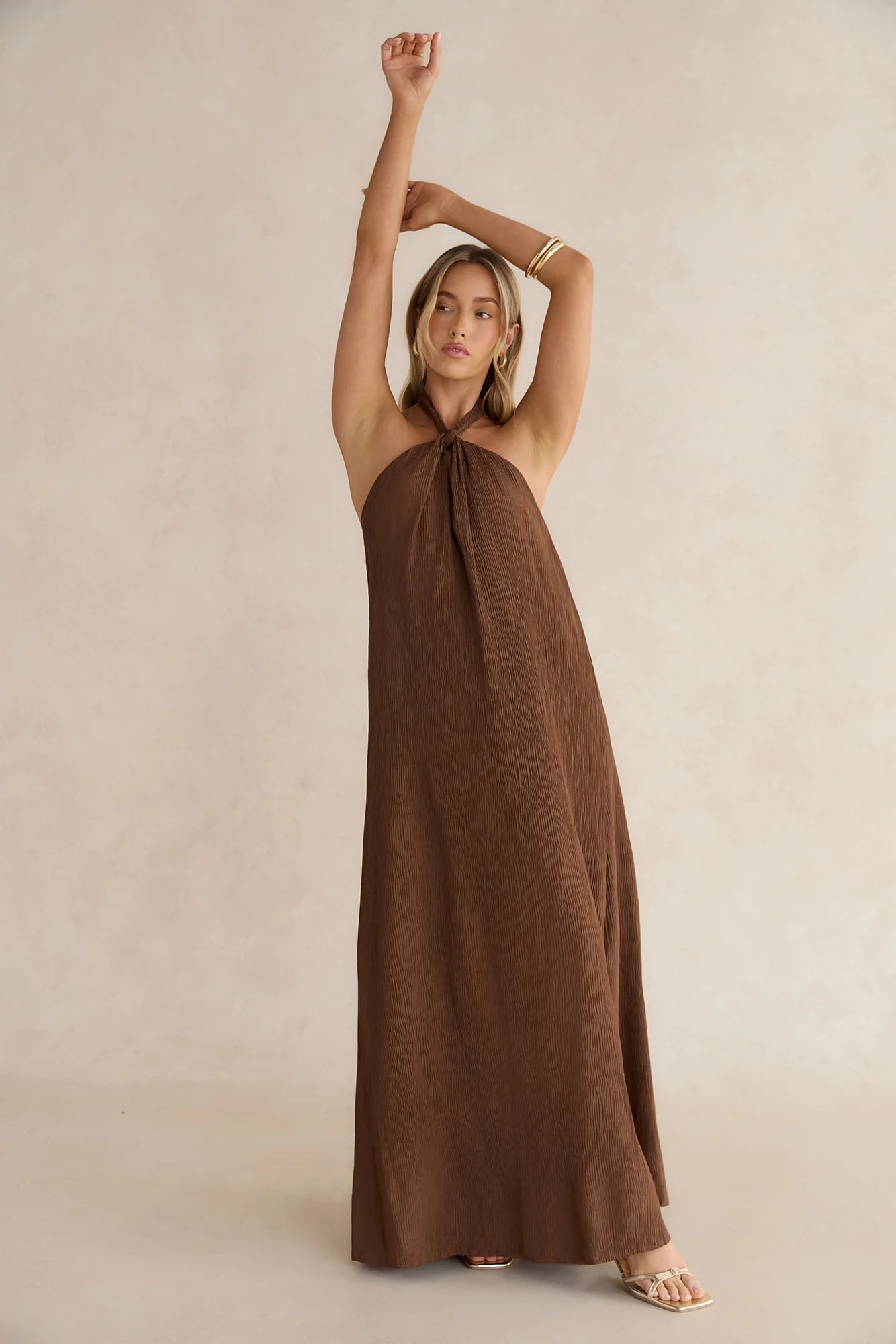 Isle Of Chic Halter Maxi Dress Brown