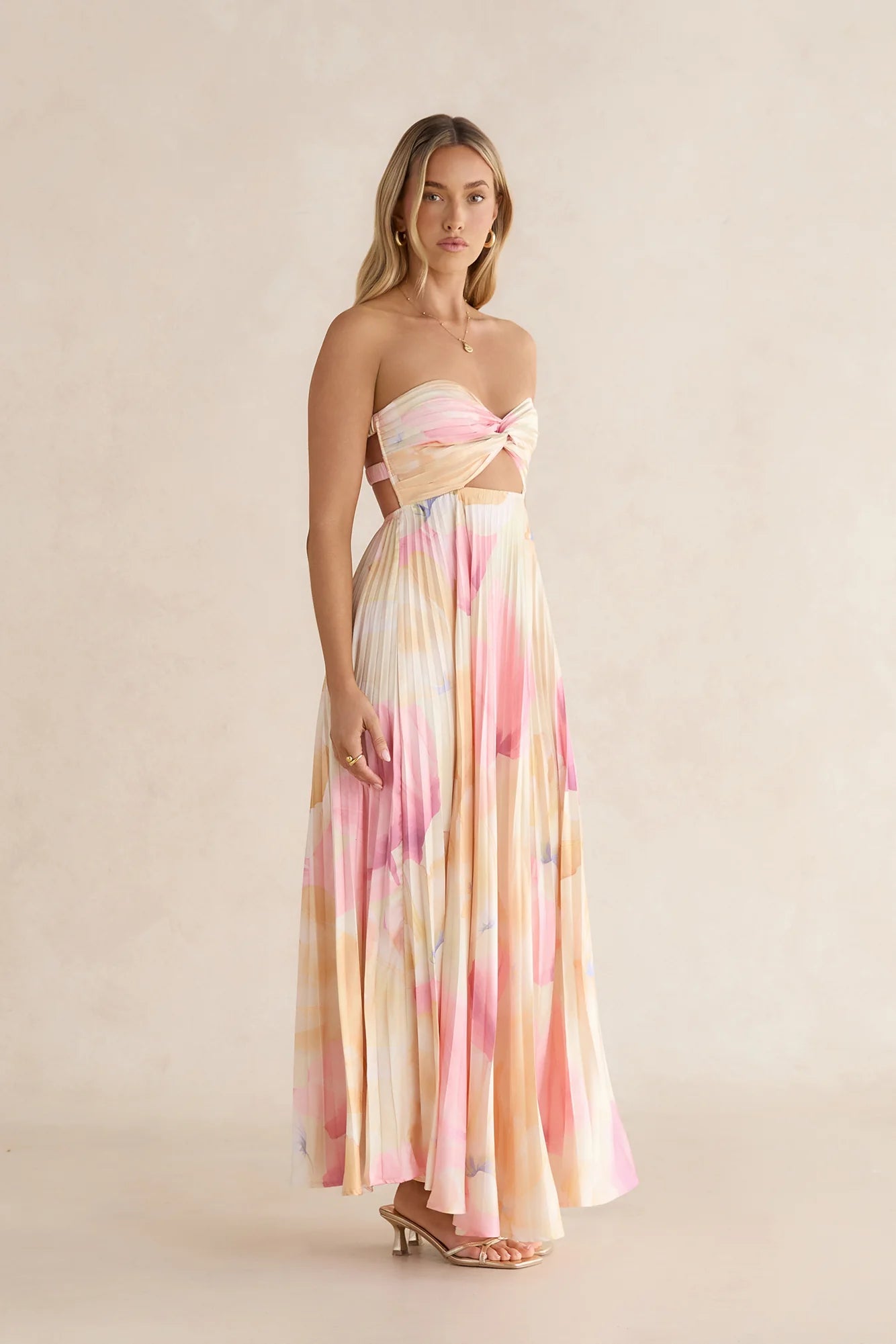 Voice Of Love Plisse Strapless Maxi Dress Yellow Multi