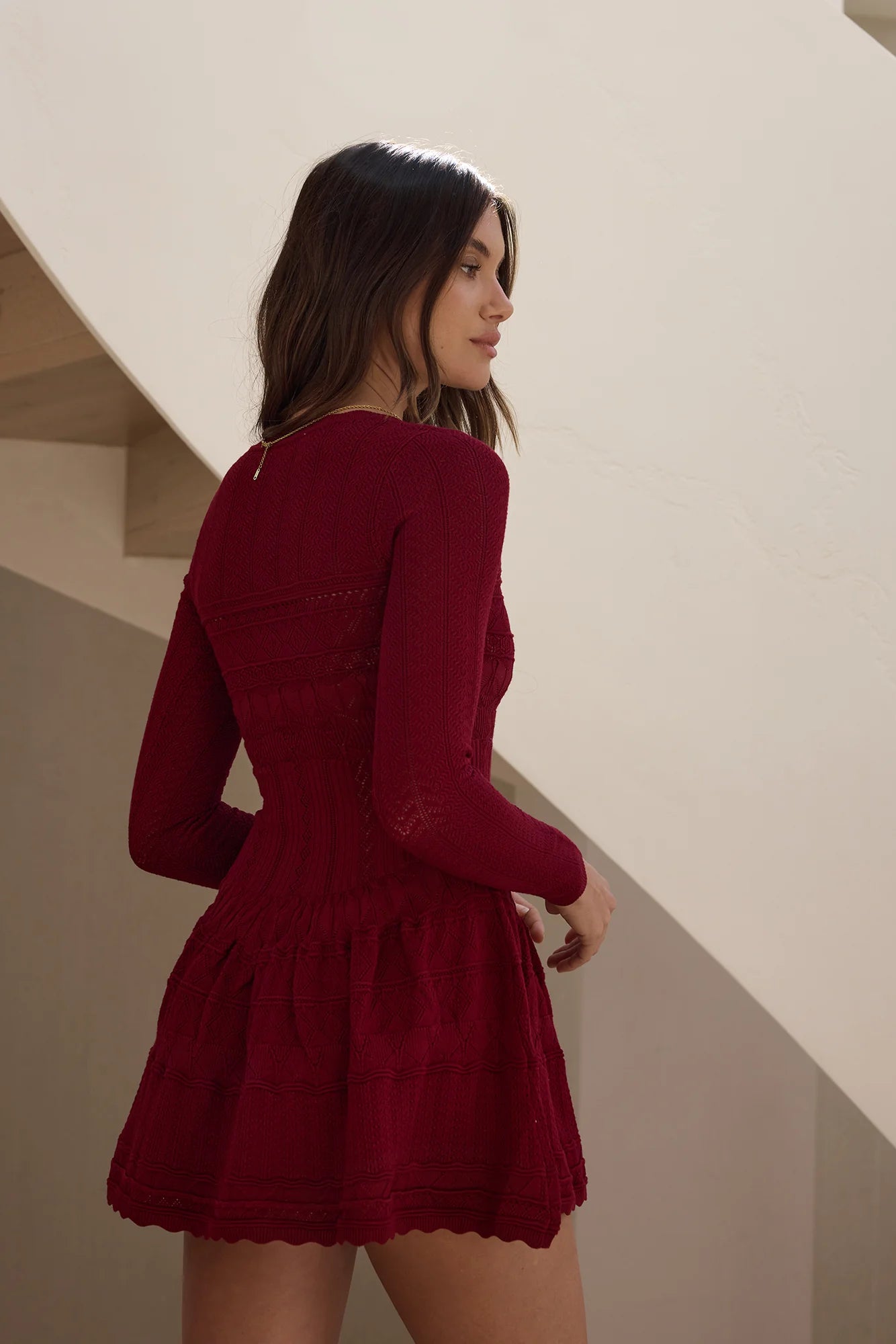 Pretty Portrait Long Sleeve Mini Dress Wine