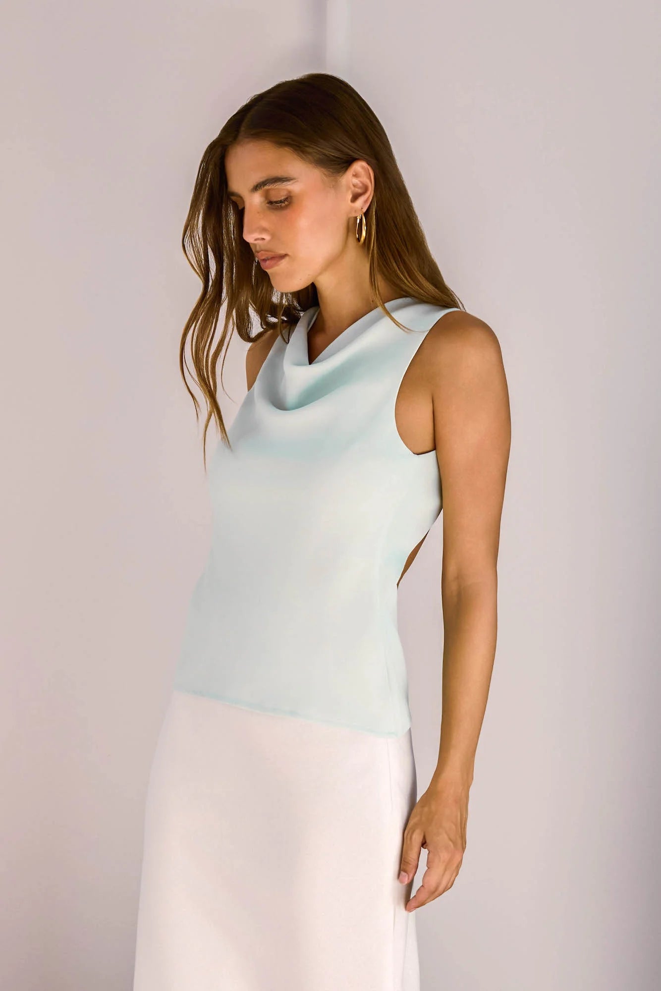 Understated Cool Tailored Cowl Top Mint