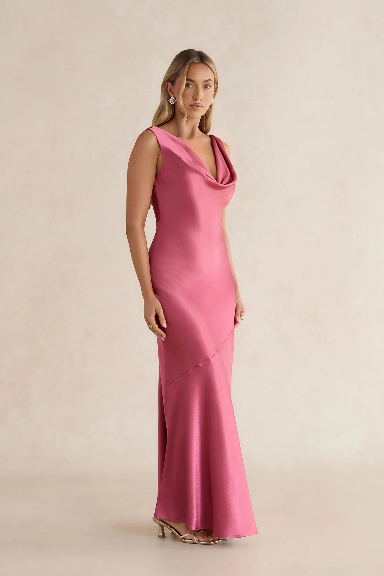 Glistening Light Satin Maxi Dress Magenta