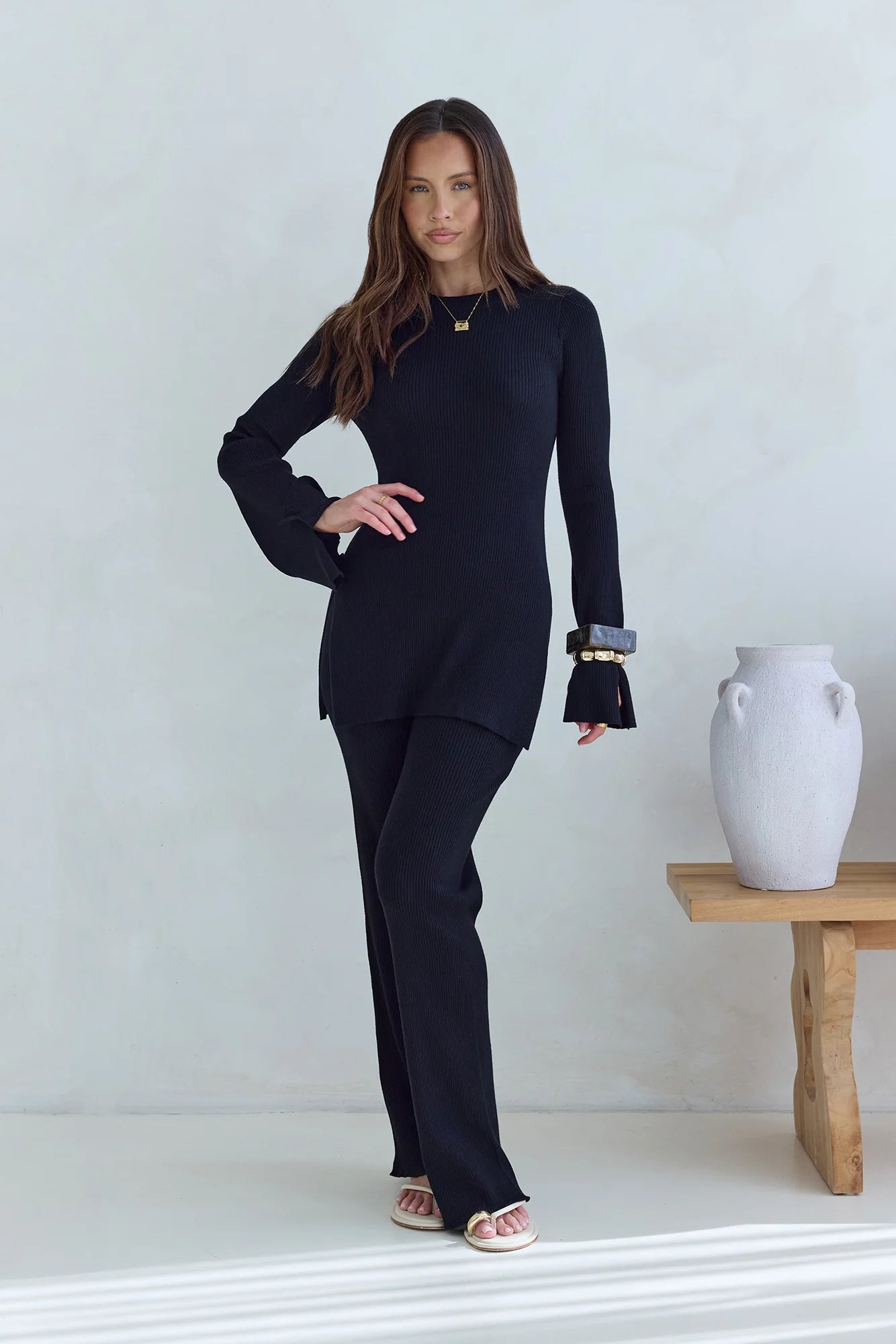 Cosy Holidays Long Sleeve Ribbed Top Black