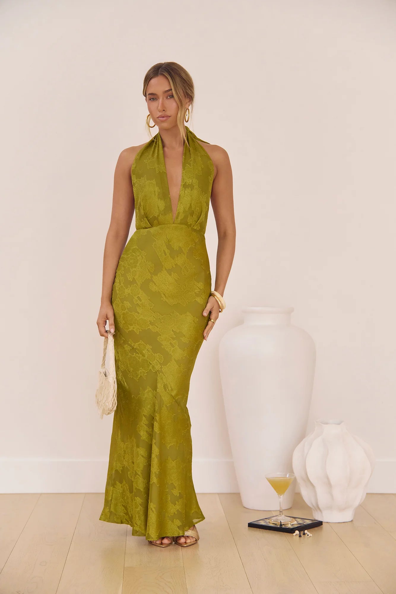 Soft Serenade Halter Maxi Dress Olive