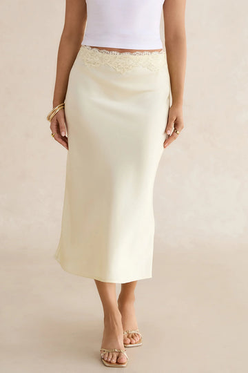 Coastal Cities Satin Midi Skirt Butter