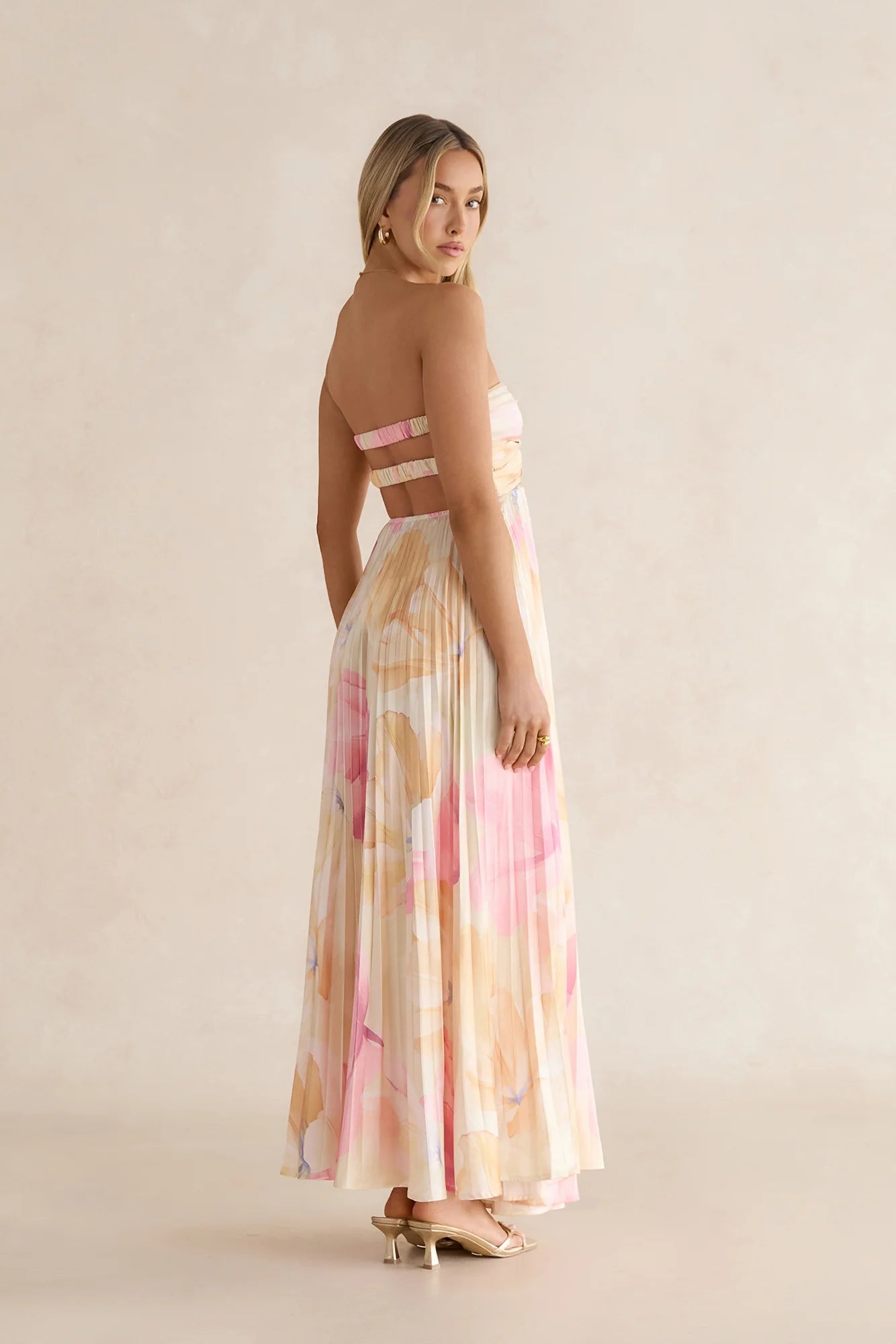 Voice Of Love Plisse Strapless Maxi Dress Yellow Multi
