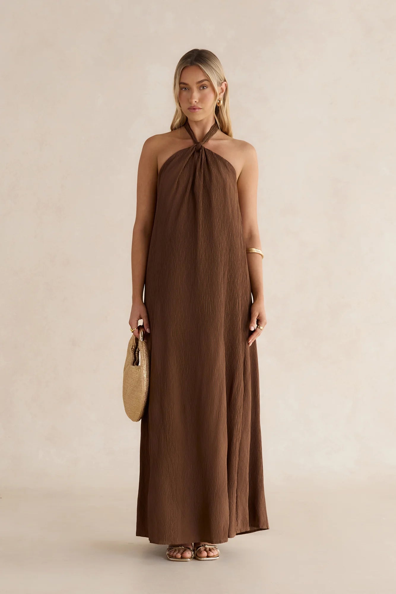 Isle Of Chic Halter Maxi Dress Brown
