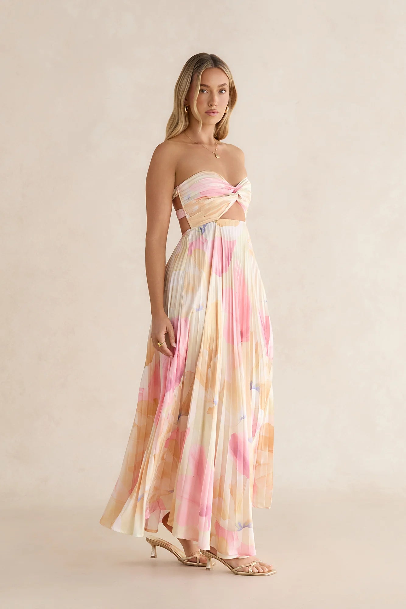 Voice Of Love Plisse Strapless Maxi Dress Yellow Multi