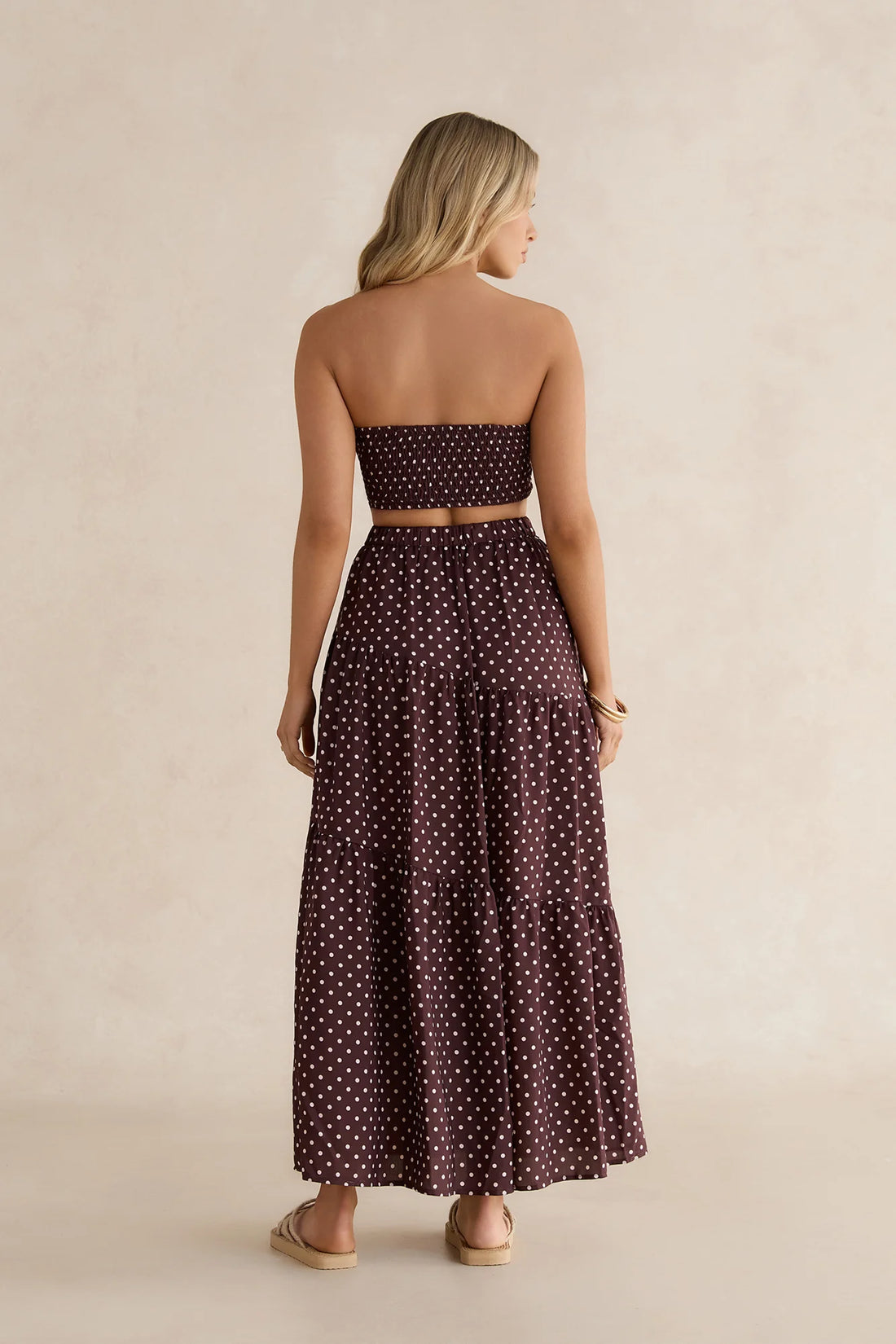 Shimmering Sands Polka Dot Maxi Skirt Brown