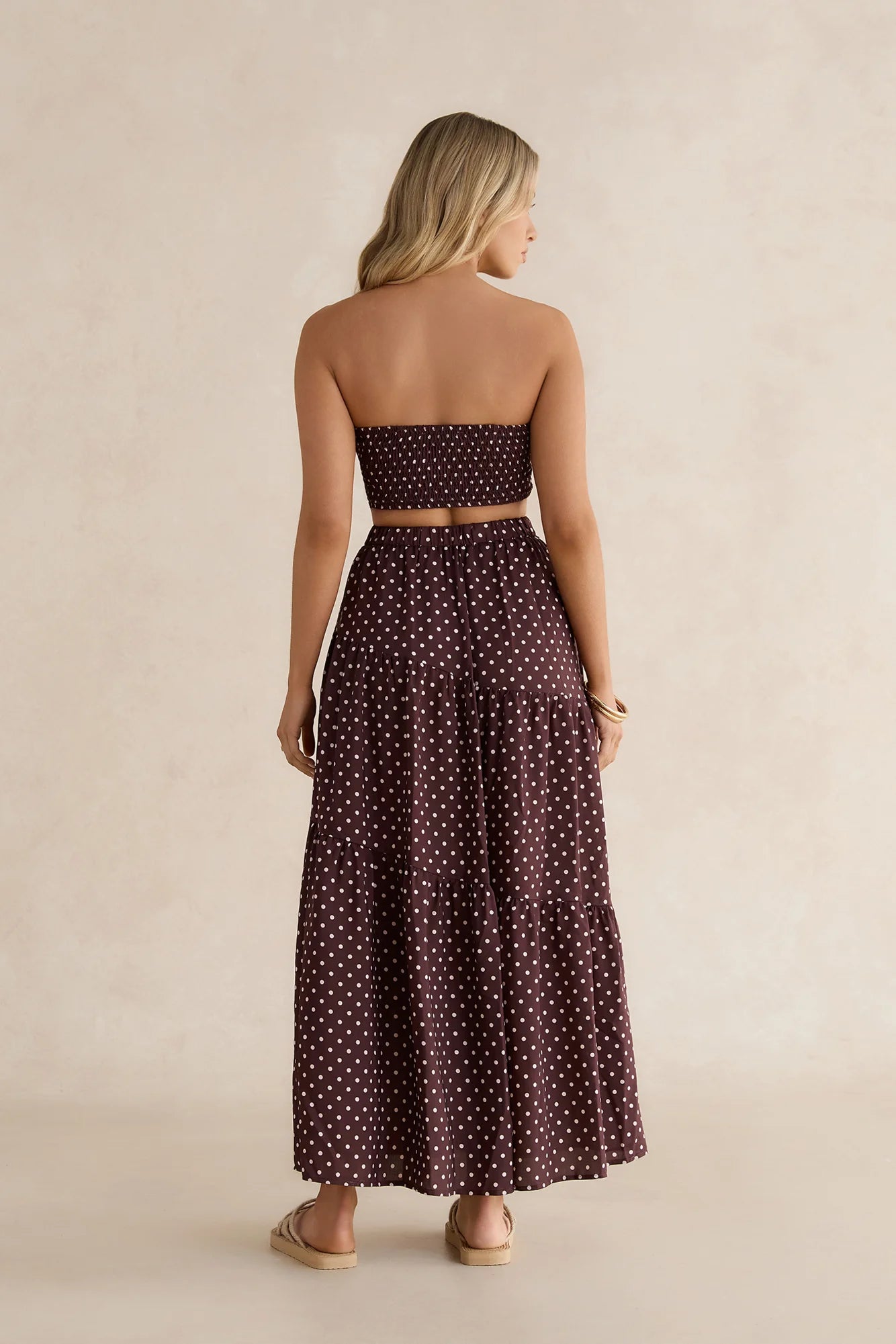 Shimmering Sands Polka Dot Maxi Skirt Brown