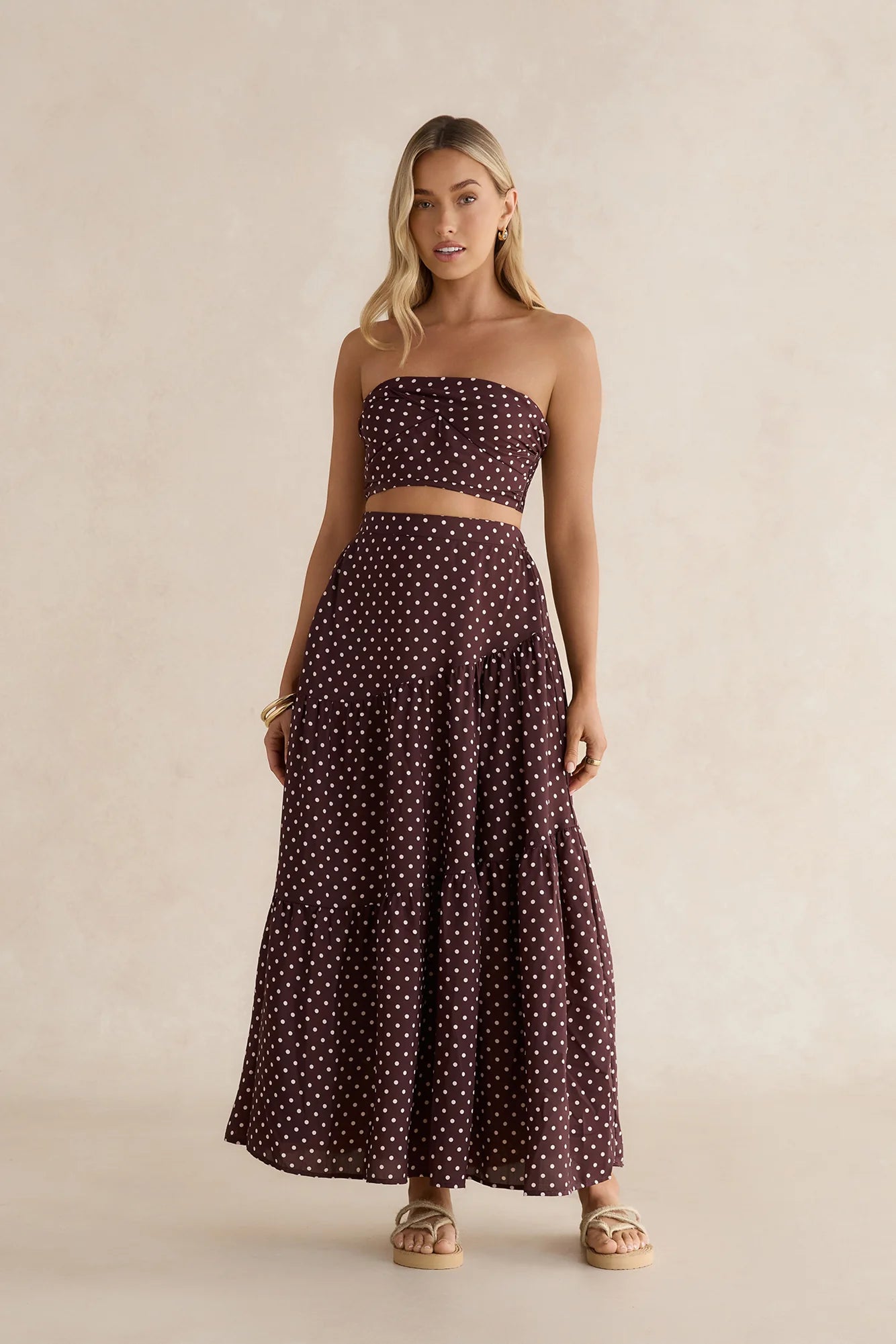Shimmering Sands Polka Dot Crop Top Brown