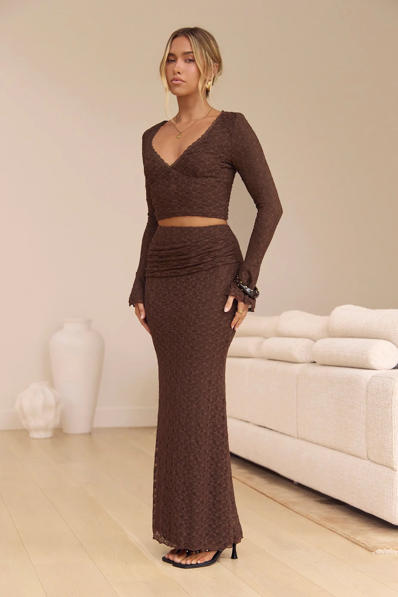 Claire Lace Maxi Skirt Brown