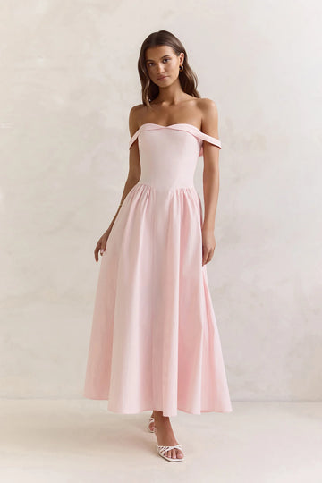 Memory Of Fate Off Shoulder Maxi Dress Pink