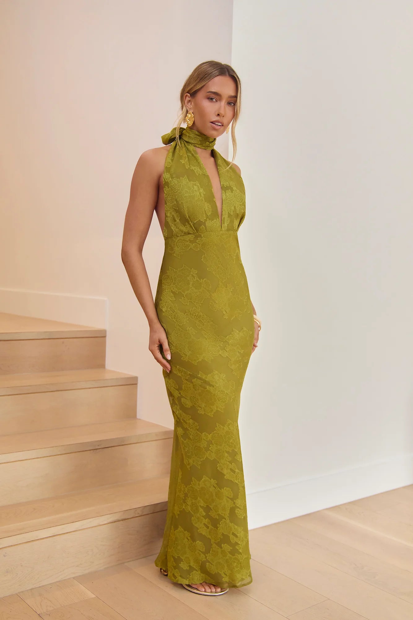 Soft Serenade Halter Maxi Dress Olive