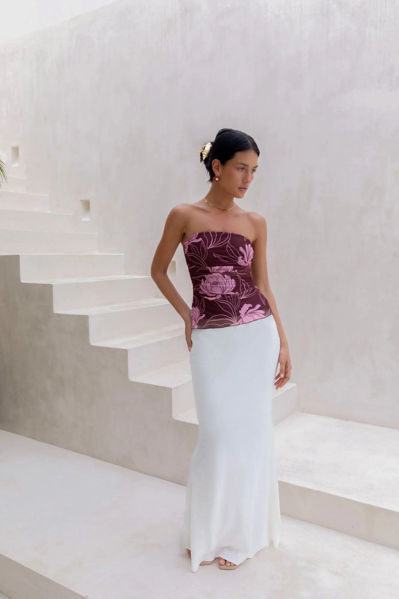 Sunset Blooms Strapless Top Plum