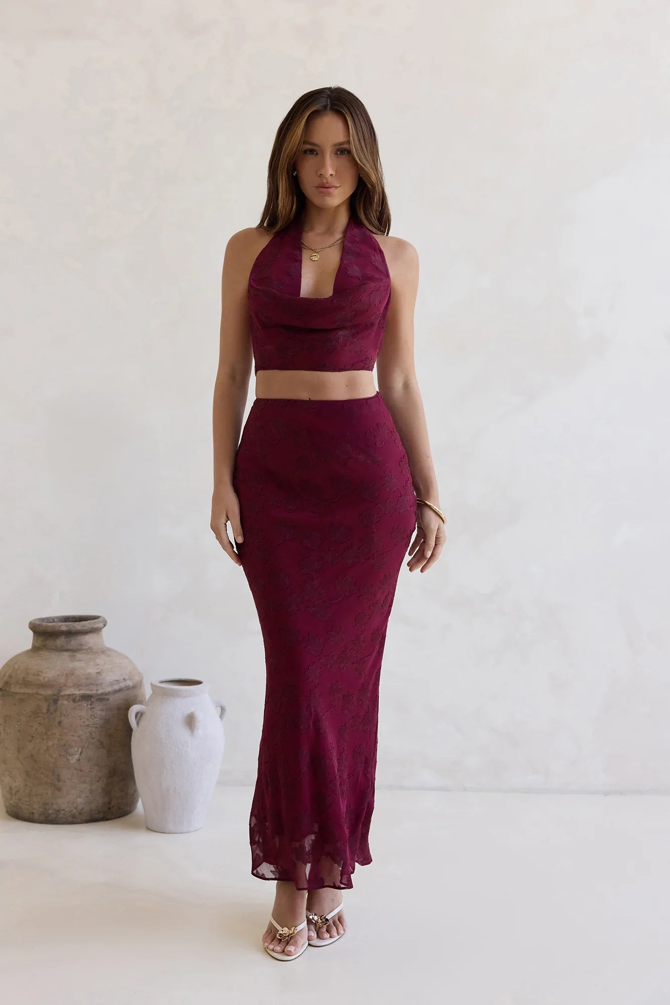 She's The Flame Halter Crop Top Wine