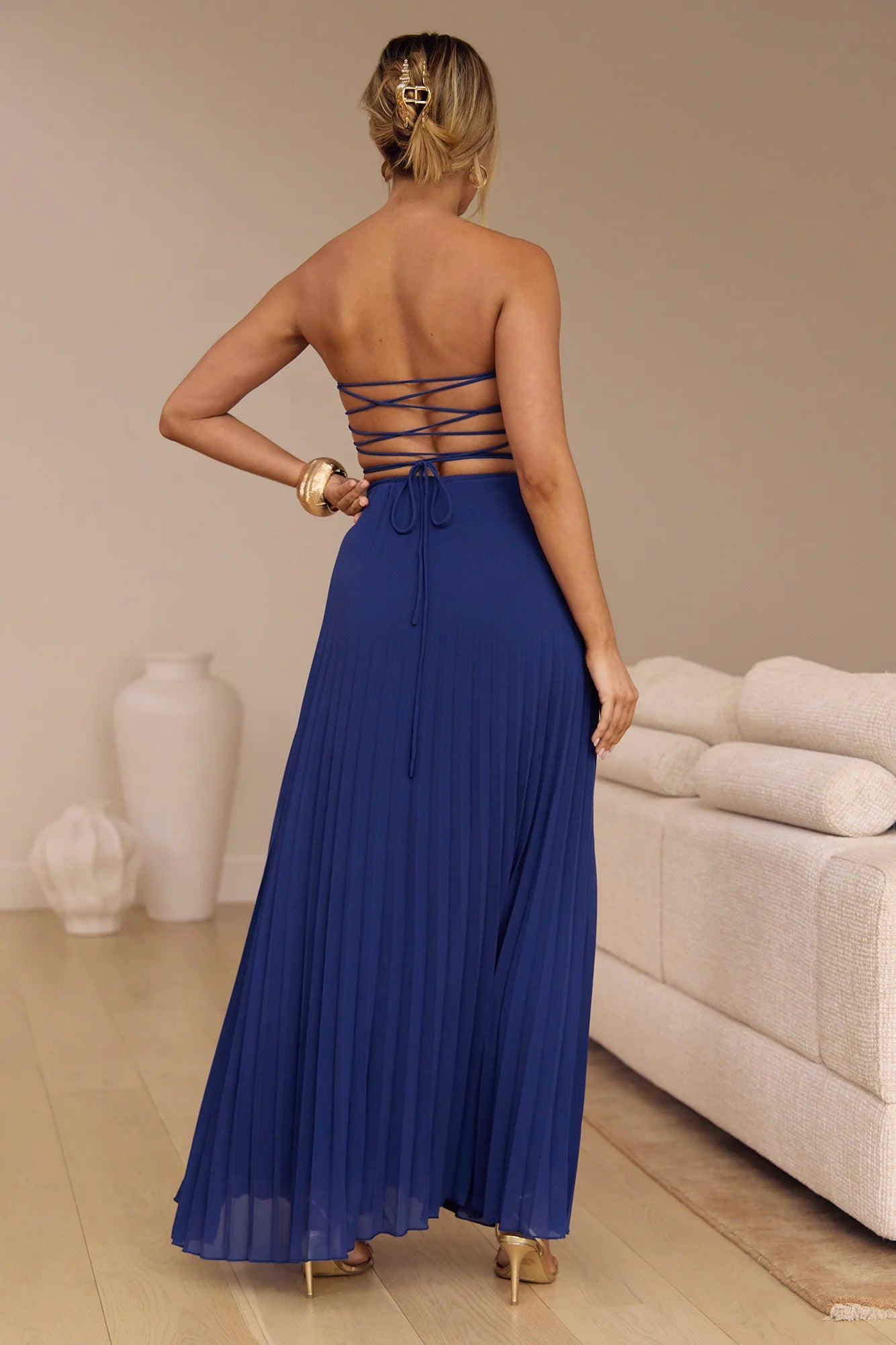 Rosewater Roads Strapless Maxi Dress Navy
