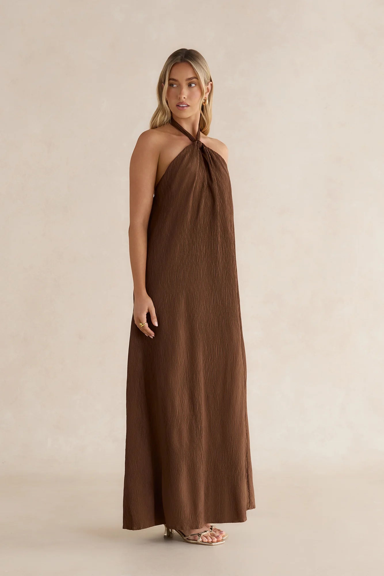 Isle Of Chic Halter Maxi Dress Brown