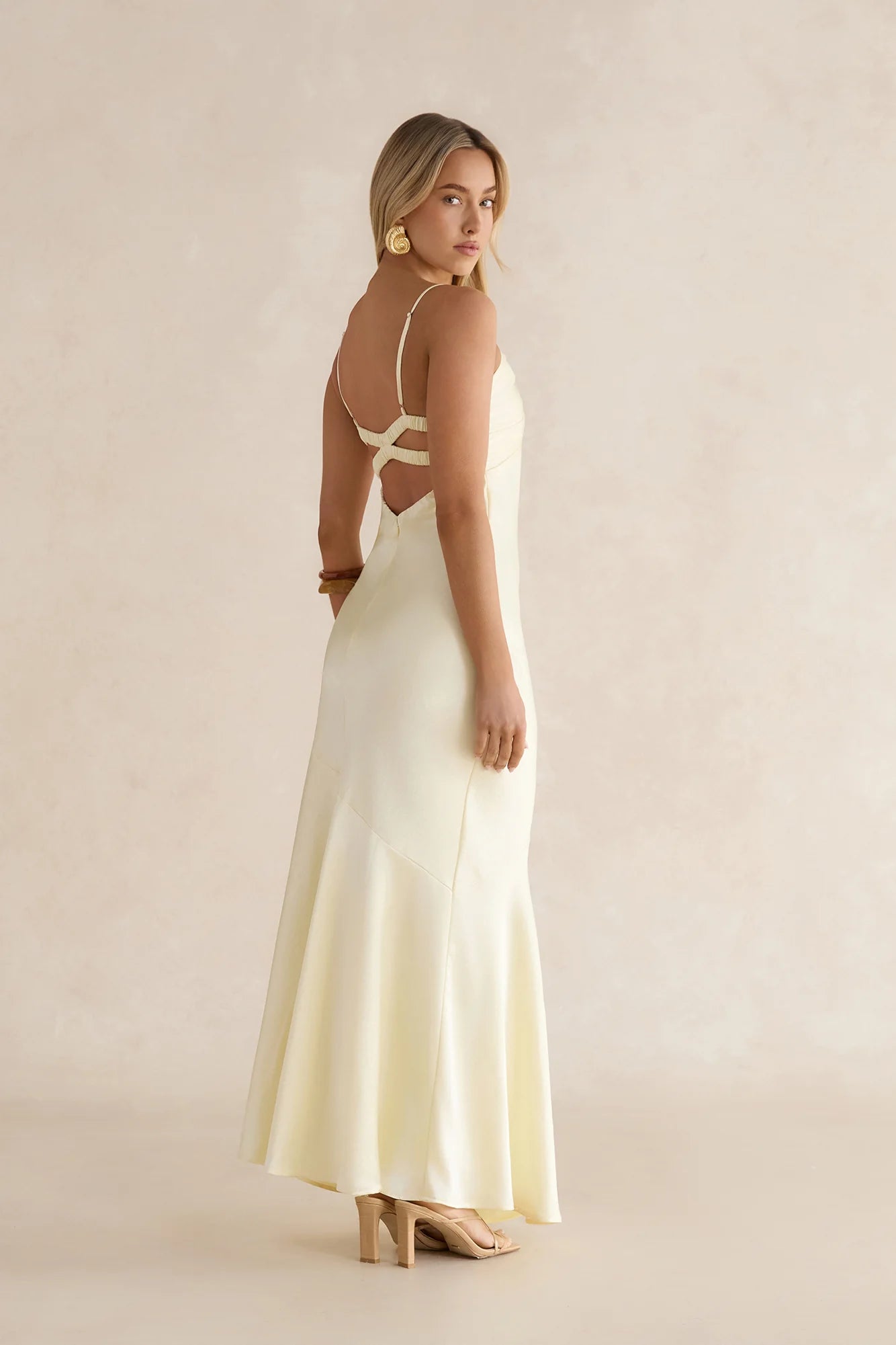 Golden Skies Satin Maxi Dress Yellow