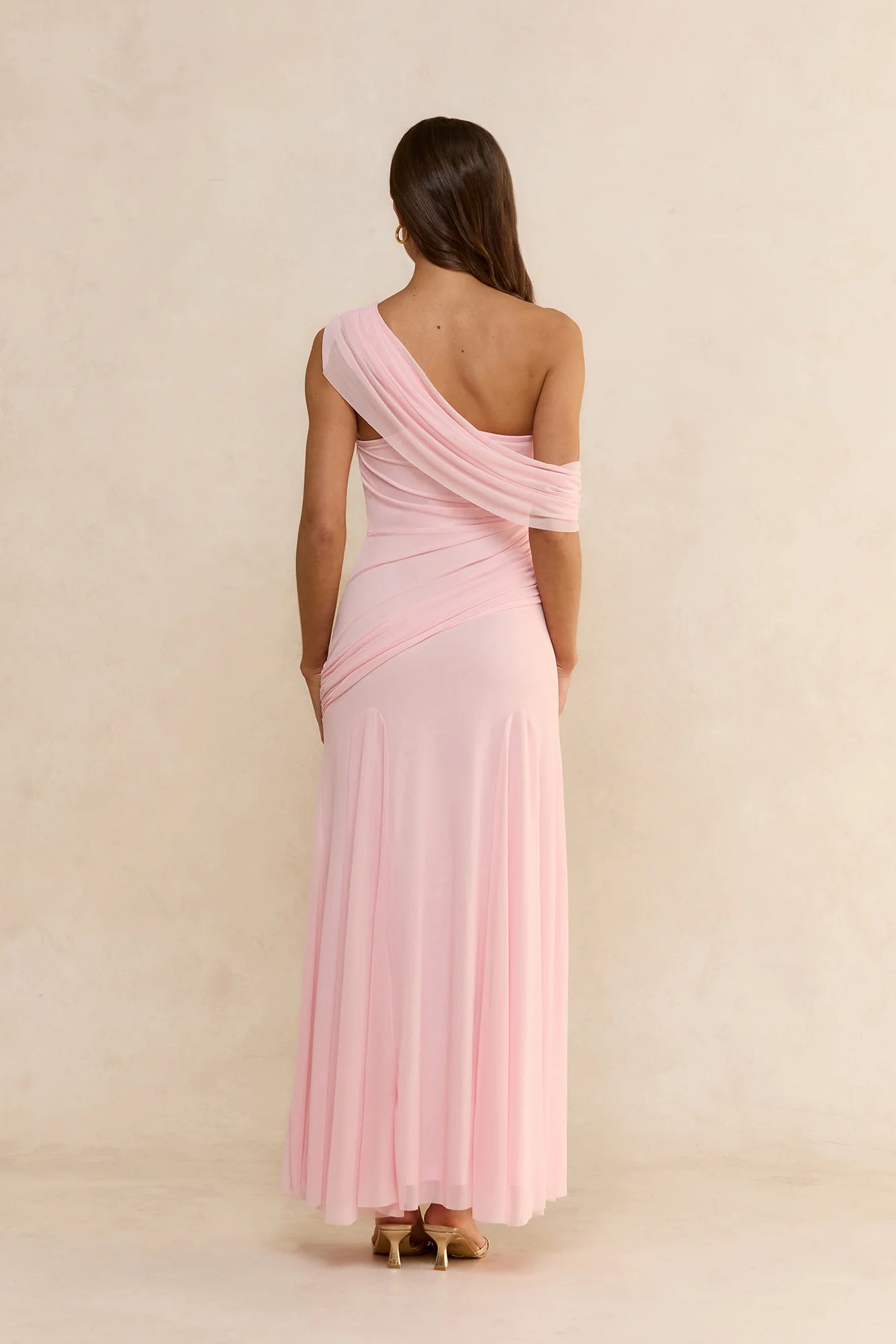 Glamour Of Yours Mesh Off Shoulder Maxi Dress Pink