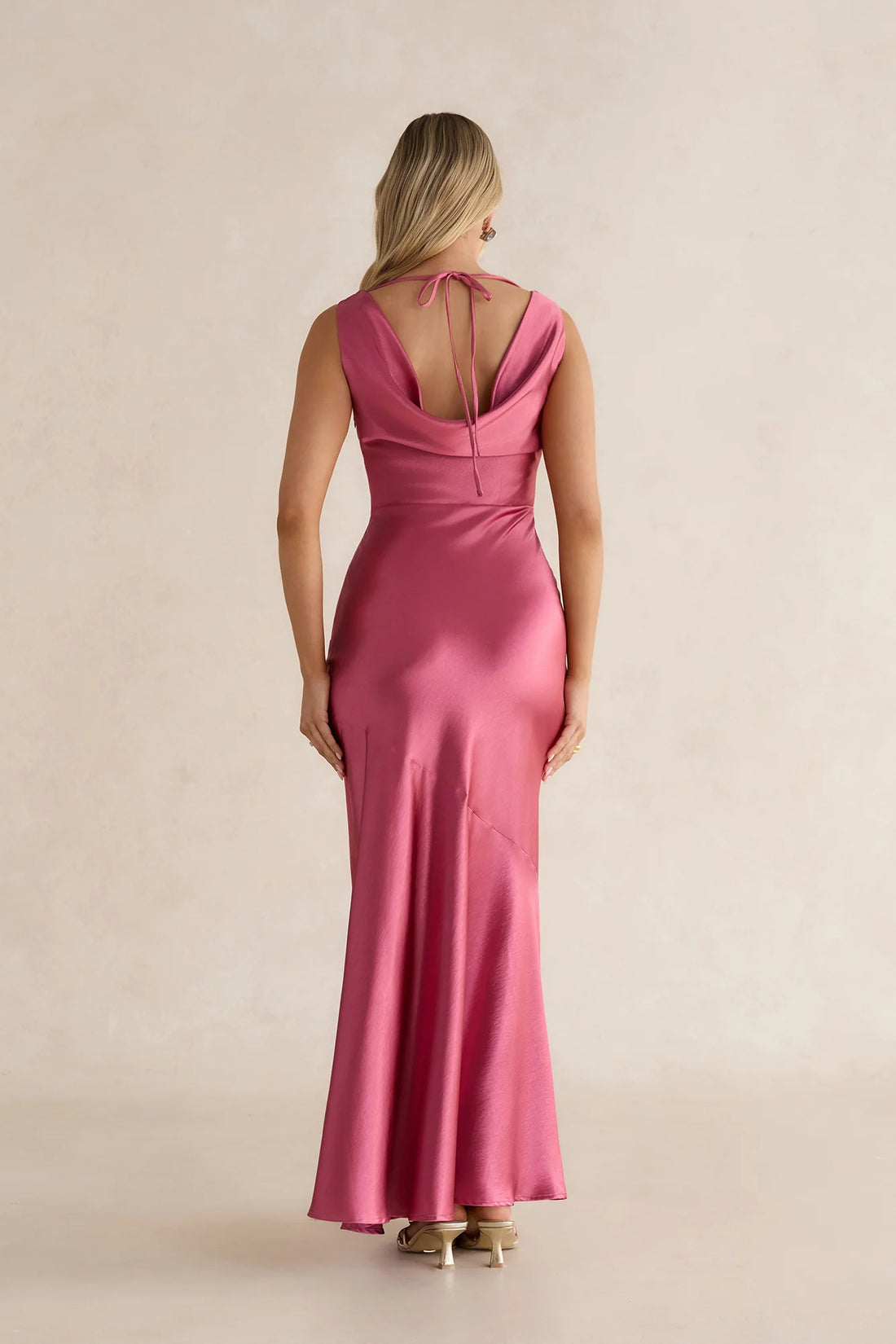 Glistening Light Satin Maxi Dress Magenta