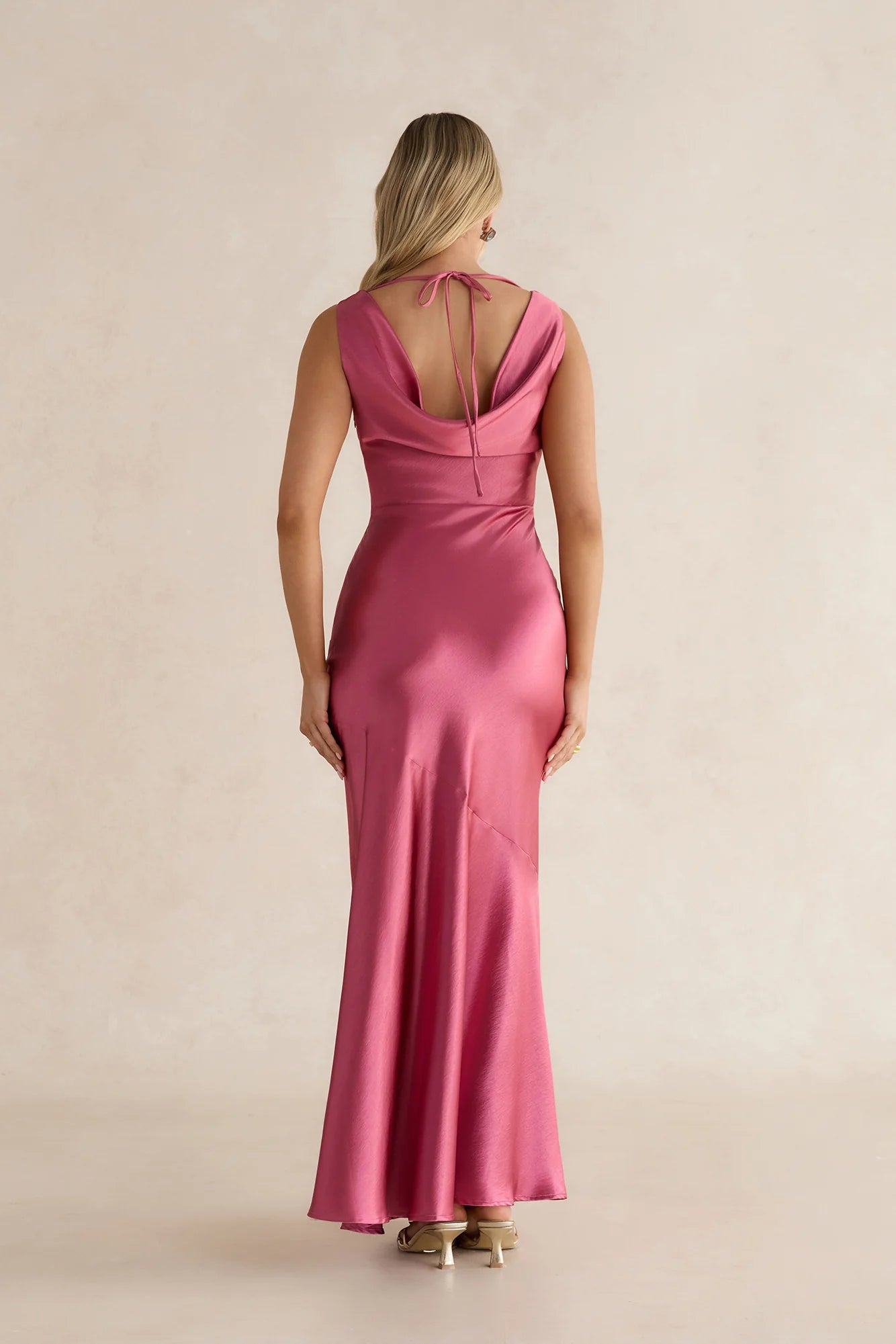 Glistening Light Satin Maxi Dress Magenta