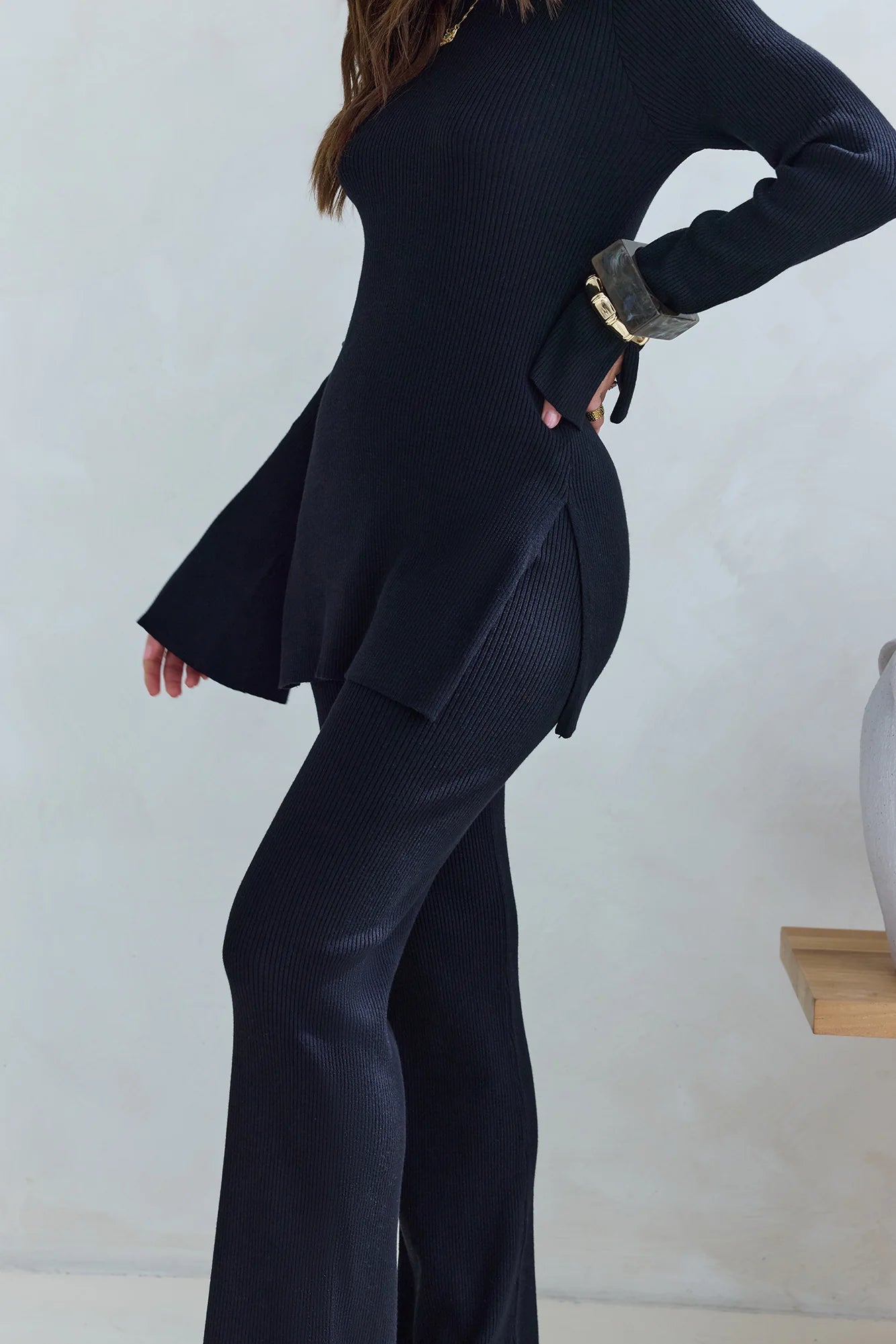 Cosy Holidays Long Sleeve Ribbed Top Black