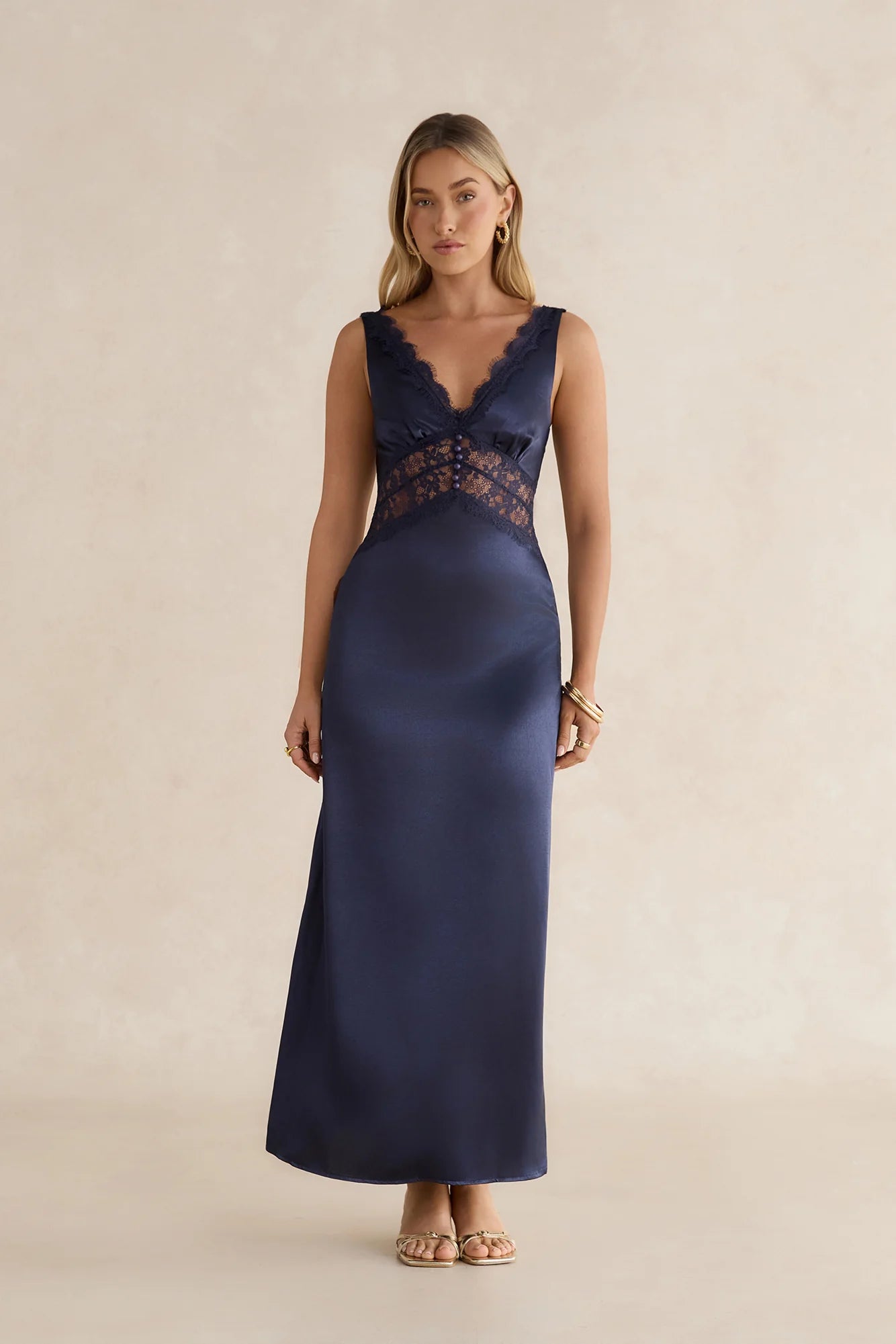 Romantic One Satin Maxi Dress Navy