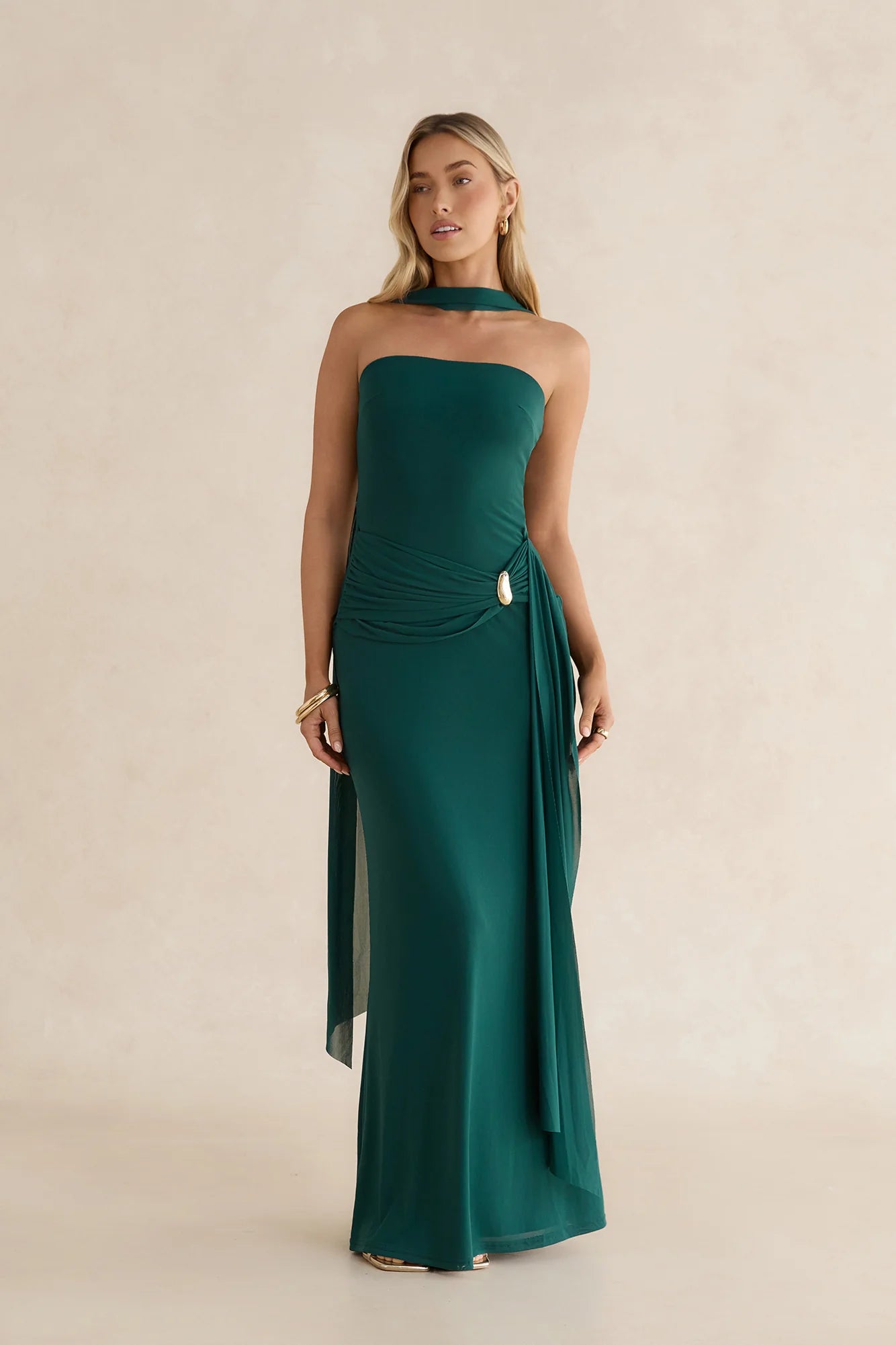 Day To Night Luxe Strapless Maxi Dress Green