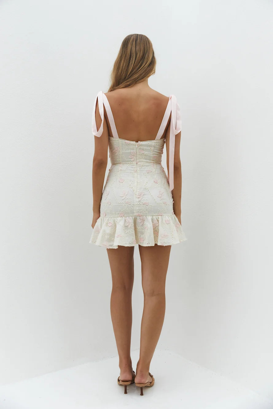 Blossom Embellish Mini Dress Cream