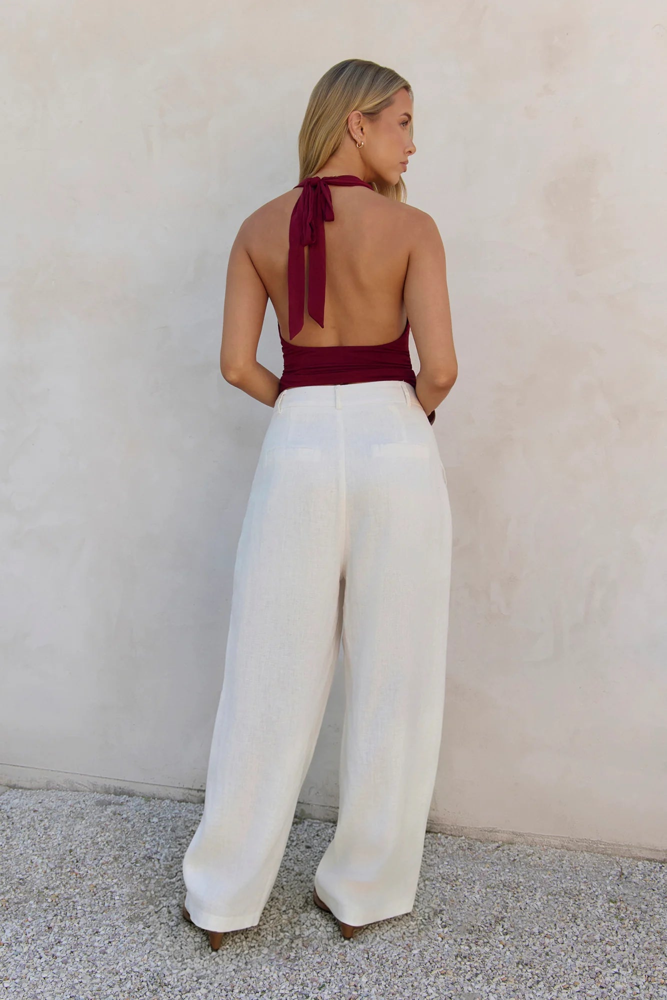 BASE Contour In Her Element Halter Cowl Top Wine