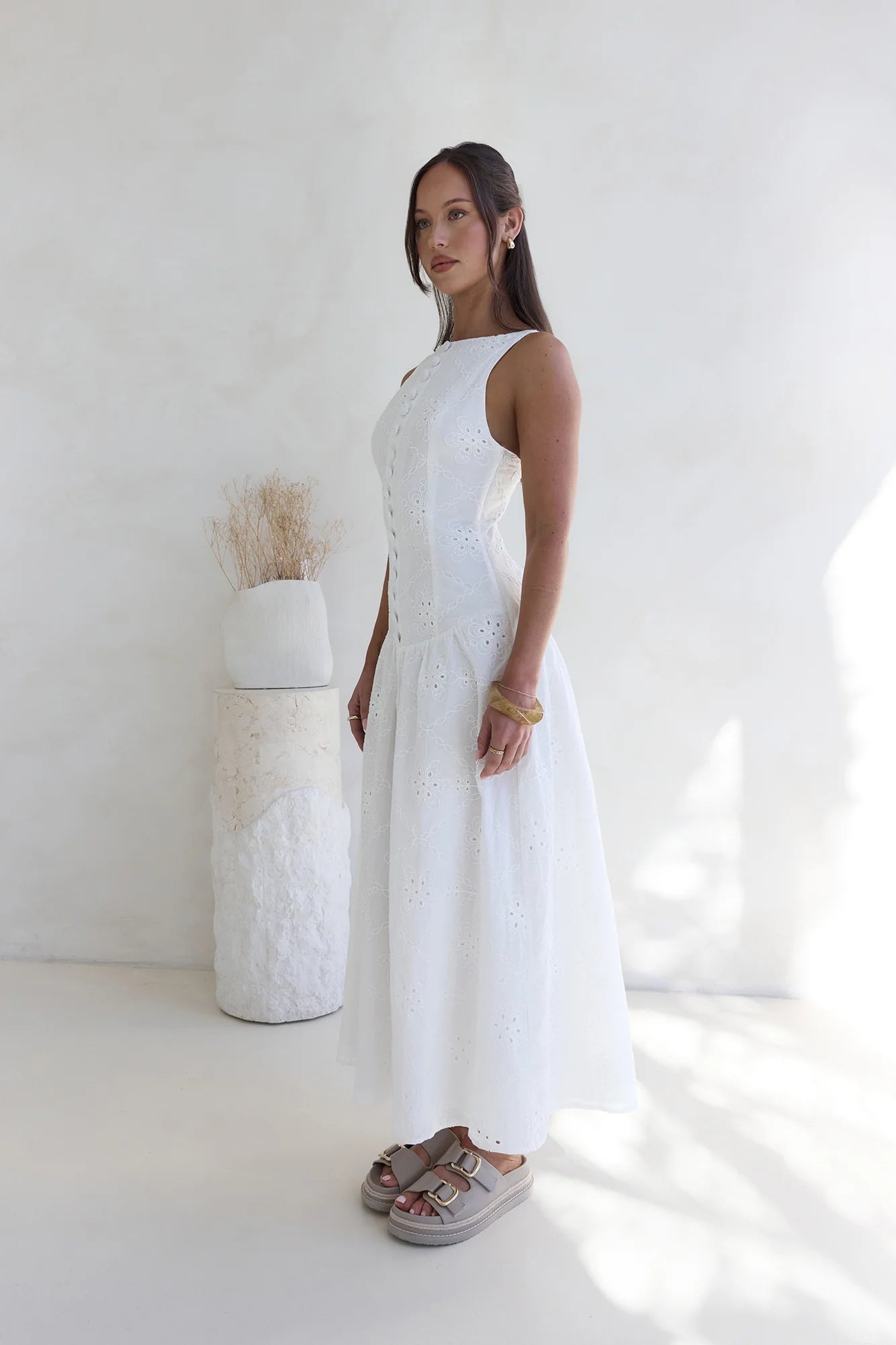 Jasmine Jewel Embroidered Maxi Dress White