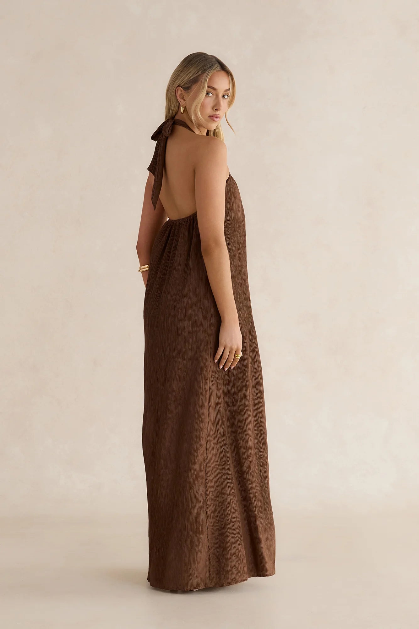 Isle Of Chic Halter Maxi Dress Brown