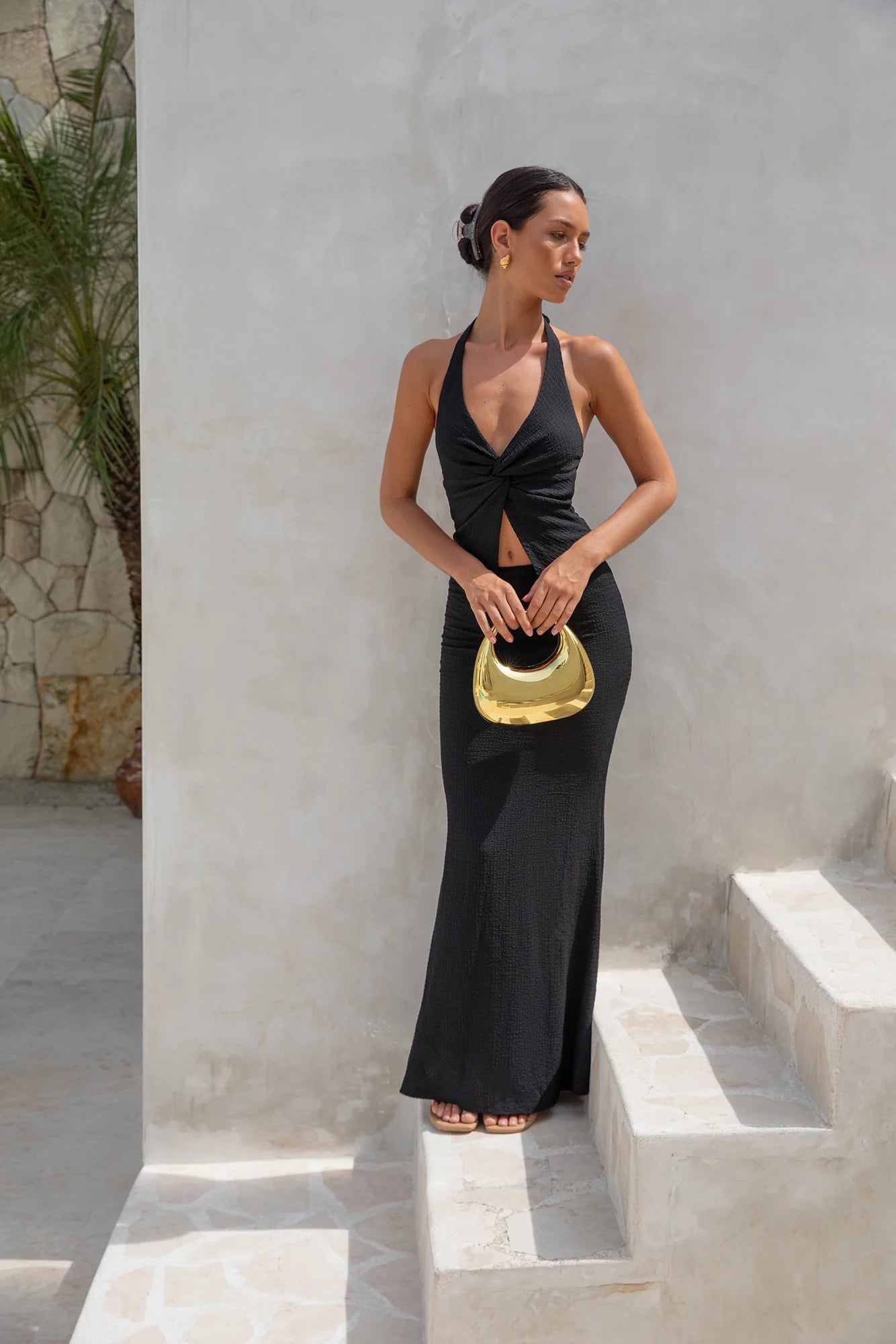 Palm Tree Paradise Halter Top Black