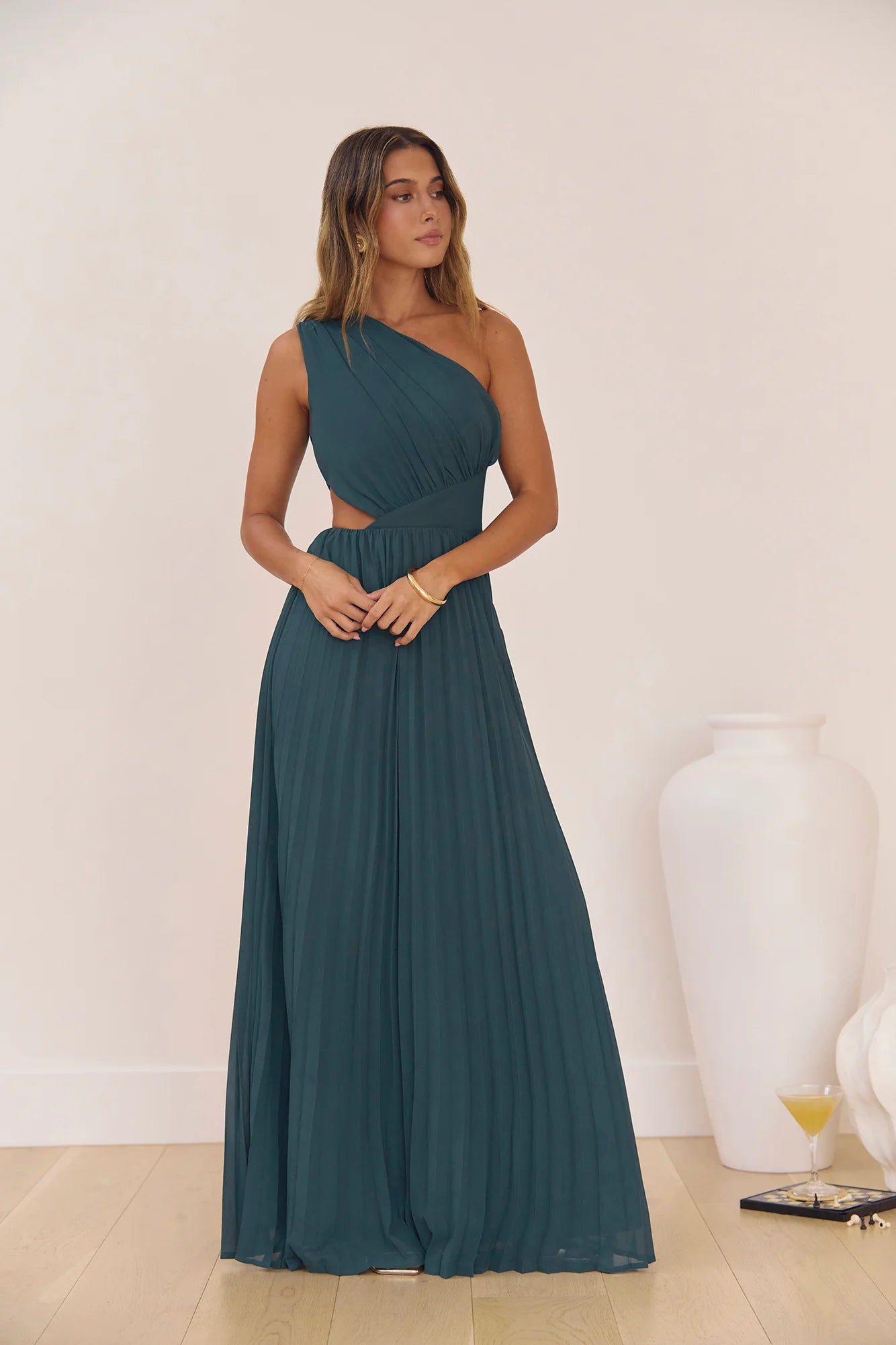 Summer Seduction One Shoulder Maxi Dress Teal
