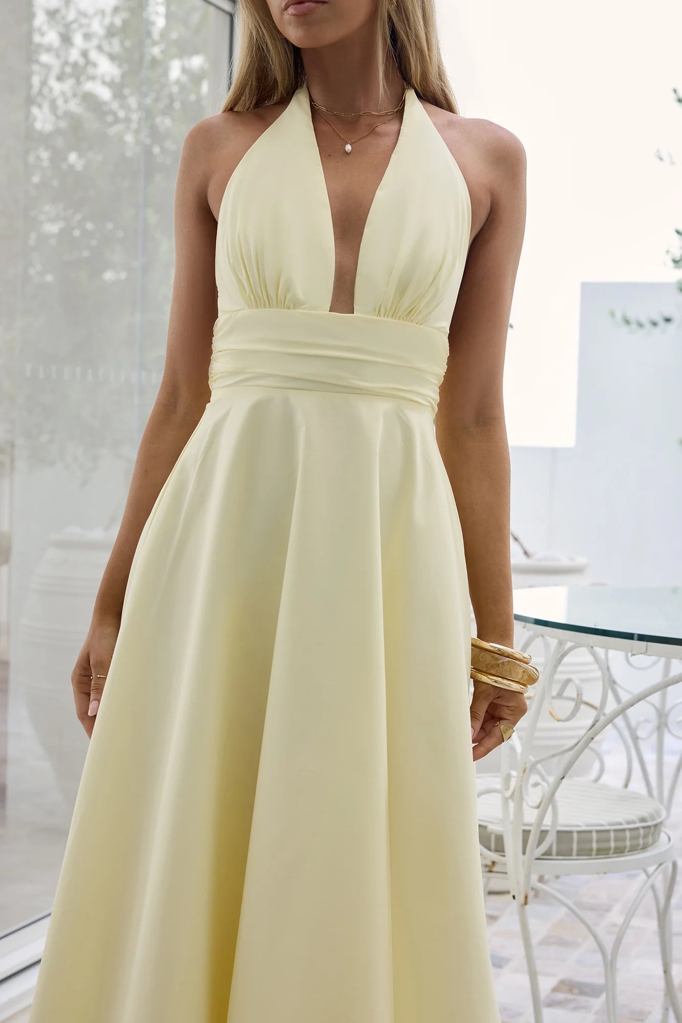 Spring Blossoms Halter Maxi Dress Lemon