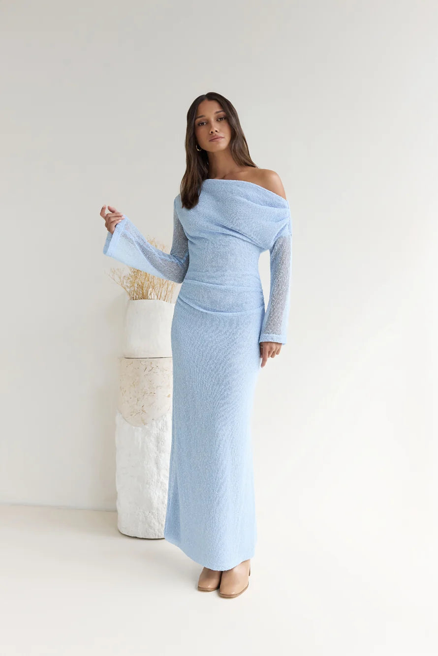 Cool Daze Long Sleeve Knit Maxi Dress Blue